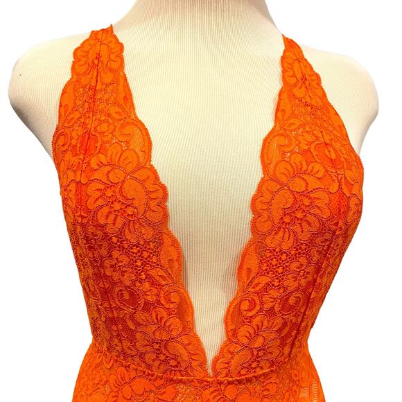 WE ARE HAH Comin In Haht Lace Bodysuit Burnt Orange Pumpkin Spice XS - Picture 5 of 12